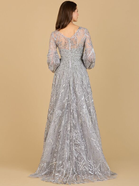Lara 29198 Lantern Sleeves V-Neck Embroidered Dress