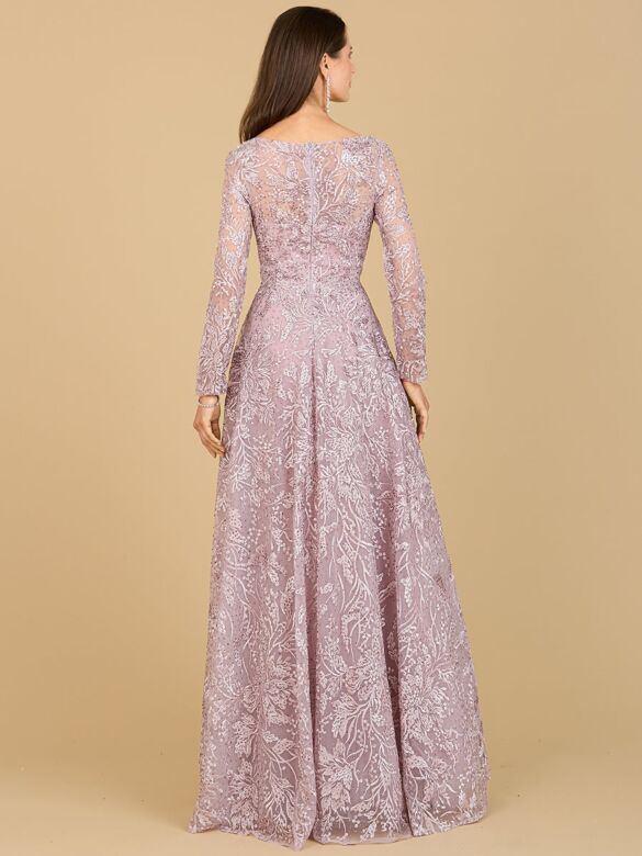 Lara 29200 Floral Lace Long Sleeves V-Neck Dress