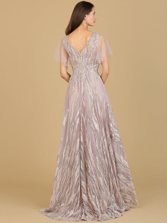 Lara 29201 Plunging Neckline Sheer Sleeves Dress