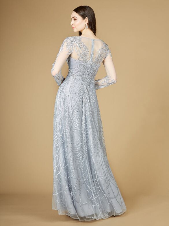 Lara 29206 Illusion Sleeves V-Neck Lace Dress