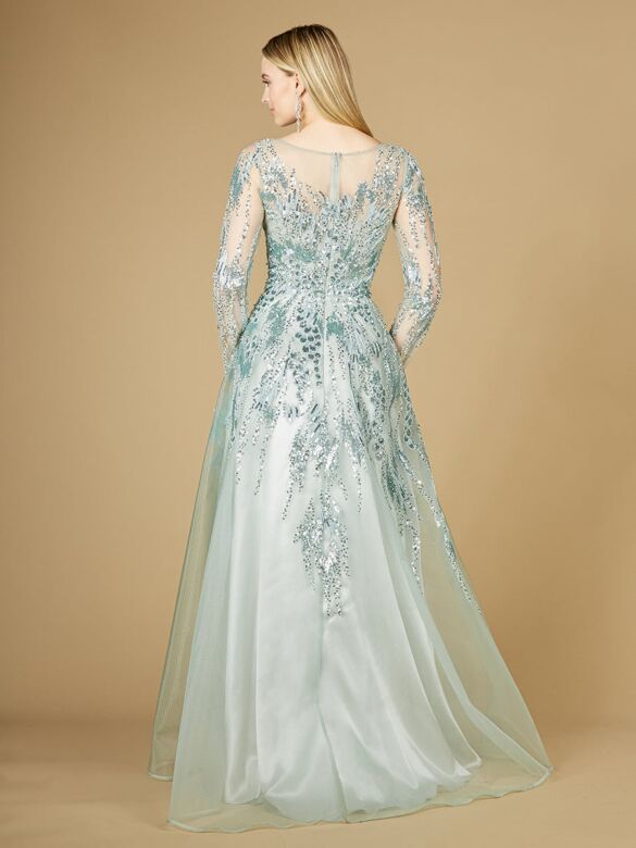 Lara 29208 Sheer Neckline Embroidered Dress