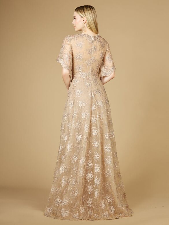 Lara 29237 Scallop Neckline Butterfly Sleeves Dress