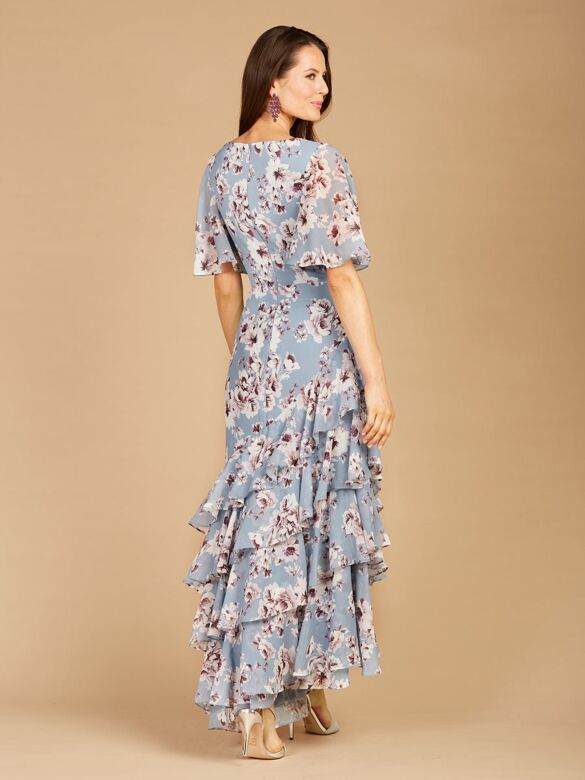 Lara 29246 Ruffle Skirt Butterfly Sleeve Floral Dress