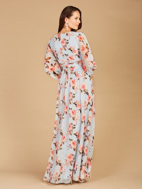 Lara 29248 Bishop Sleeves Ruched Top Floral Dress