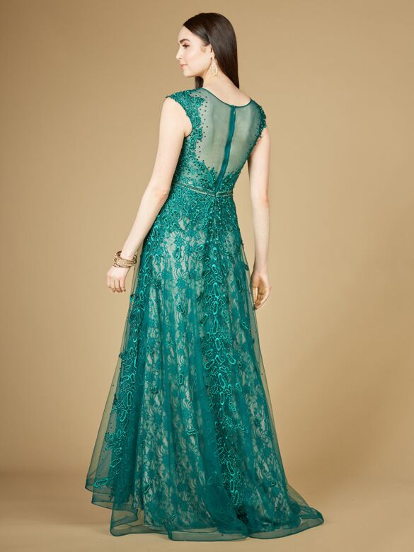 Lara 29250 Sheer Back Cap Sleeve Lace Dress