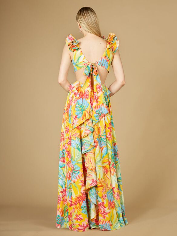 Lara 29270 Tie Back Floral Print Cutout Dress