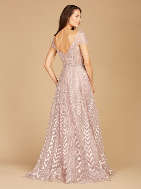 Lara 29301 Court Neckline Cap Sleeve Lace Dress