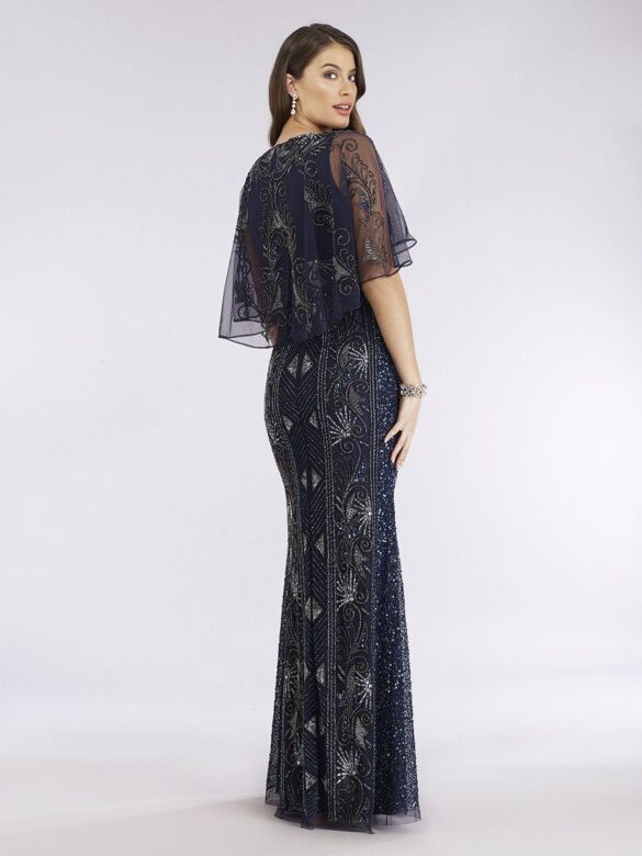Lara 29393 Cape Sleeve V-Neck Embellished Dress