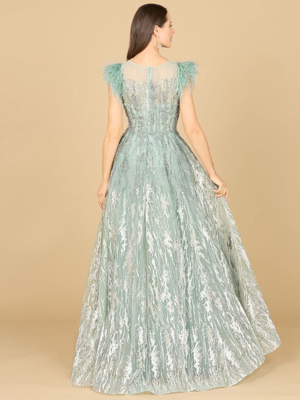 Lara 29475 Feather Sleeves Ombre Lace Dress