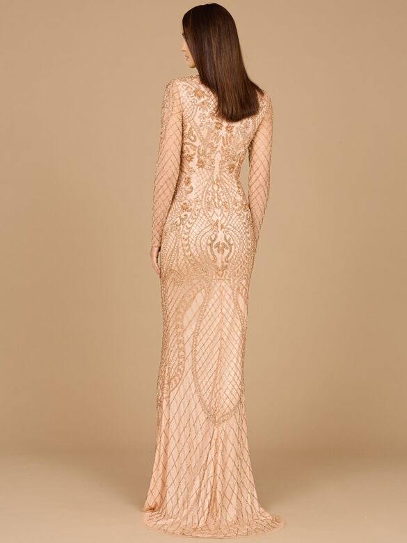 Lara 29615 Long Sleeves V-Neck Embellished Dress