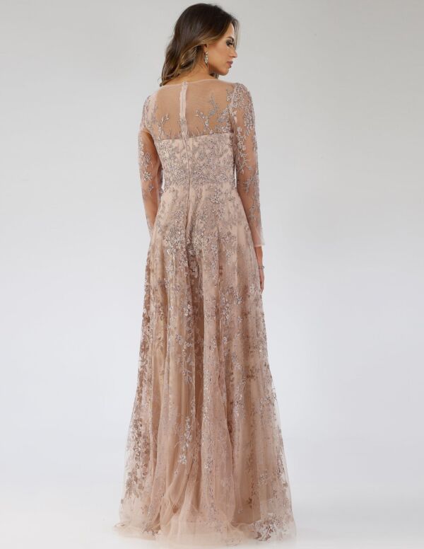 Lara 29677 Sheer Neckline Long Sleeve Floral Dress