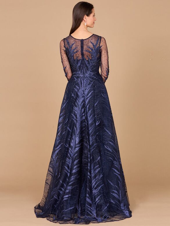 Lara 29761 Illusion Sleeve Leaf Lace Dress