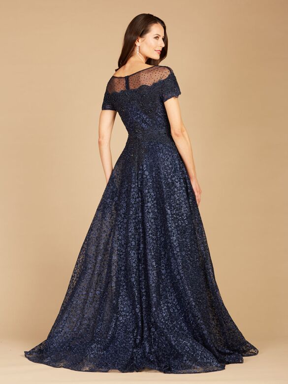Lara 29765 Short Sleeve Illusion Neckline Lace Dress