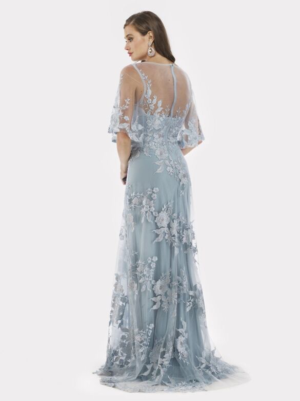 Lara 29772 Butterfly Sleeves Sheer Neckline Floral Dress