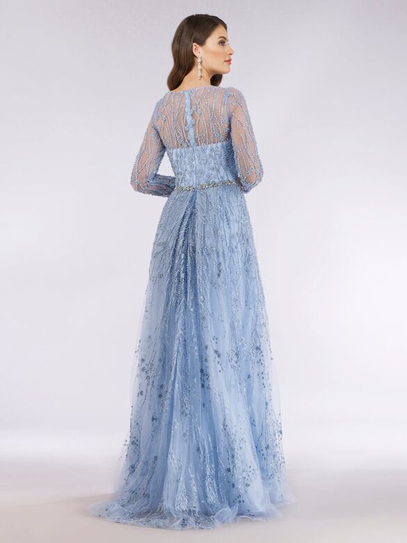 Lara 29782 Pleated Overskirt V-Neck Long Sleeve Dress