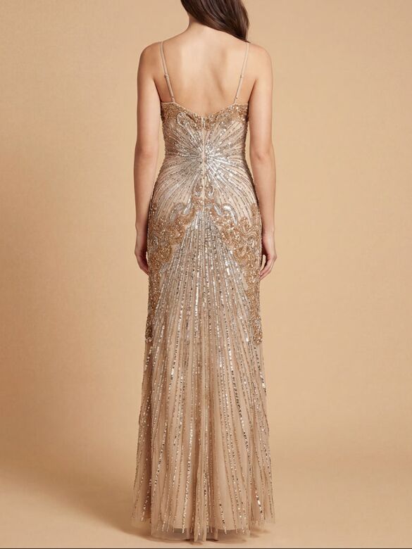 Lara 9921 Beaded V-Neck Spaghetti Strap Fitted Dress