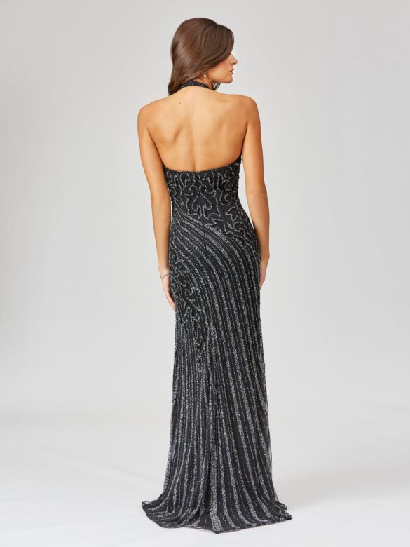 Lara 29371 Skirt Slit Halter Neck Dress