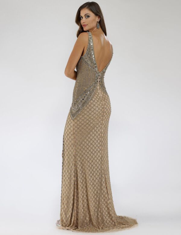 Lara 29499 Front Slit Plunging Neck Dress