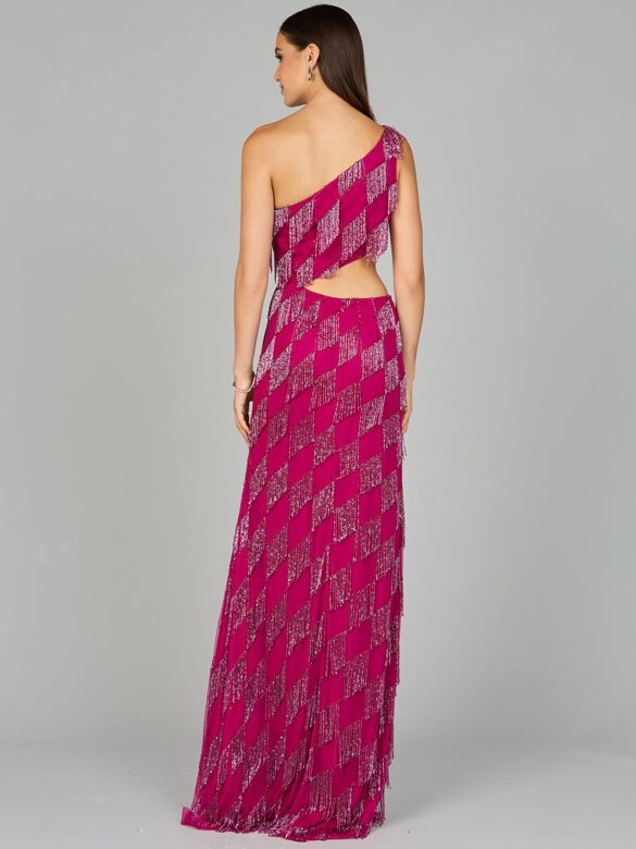 Lara 9940 Fringe One Shoulder Cutout Dress