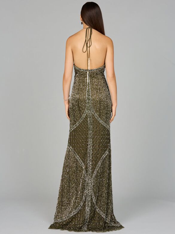 Lara 9945 Center Slit Tie Halter Dress
