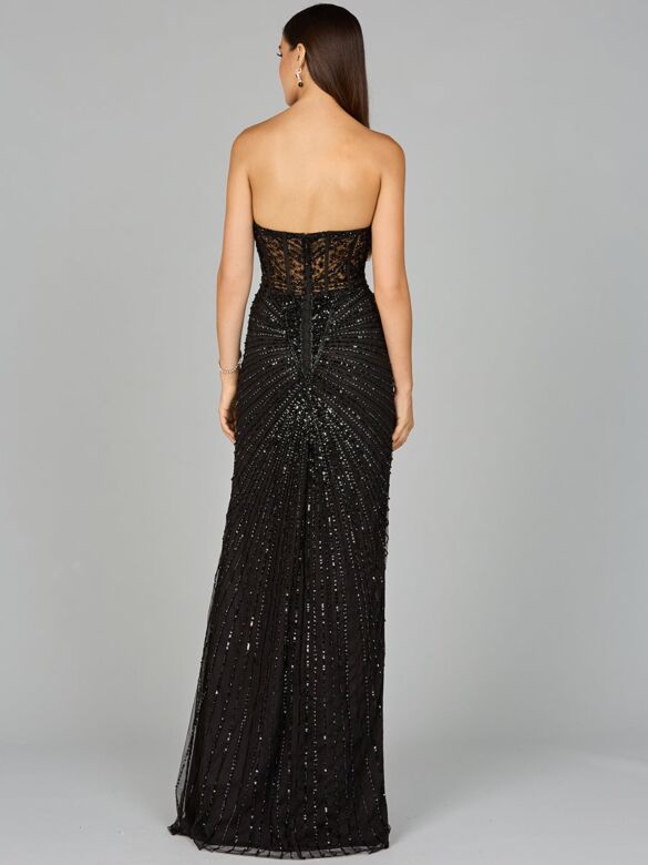 Lara 9953 Sheer Corset Side Slit Dress