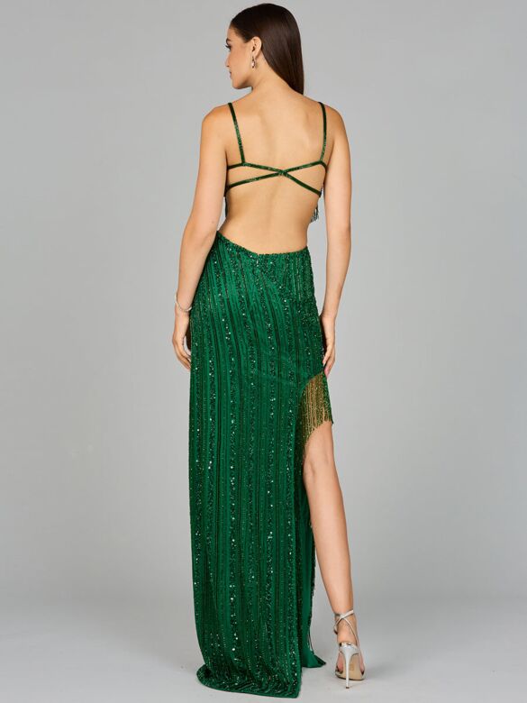 Lara 9957 Strappy Back Fringe Dress