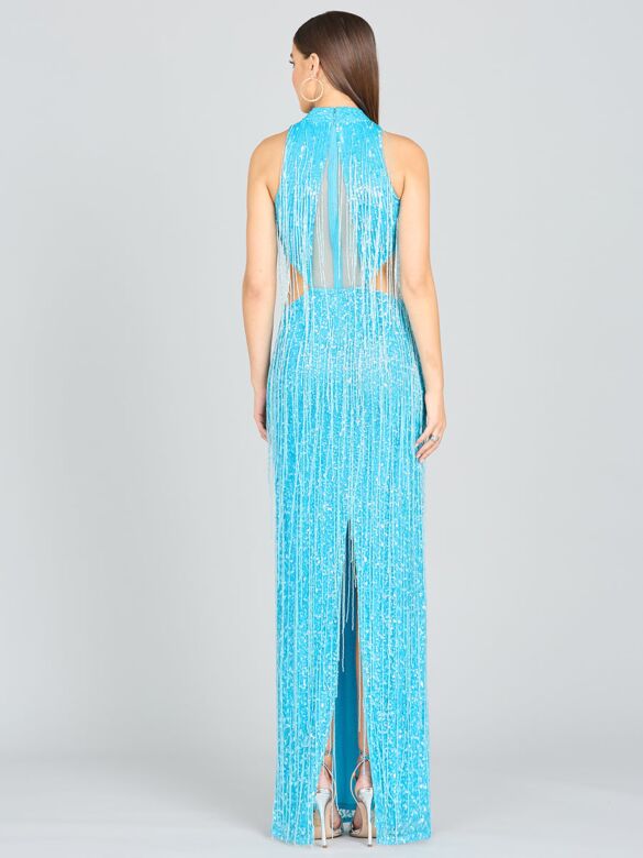 Lara 9973 Illusion Cutouts Fringe Sequin Dress