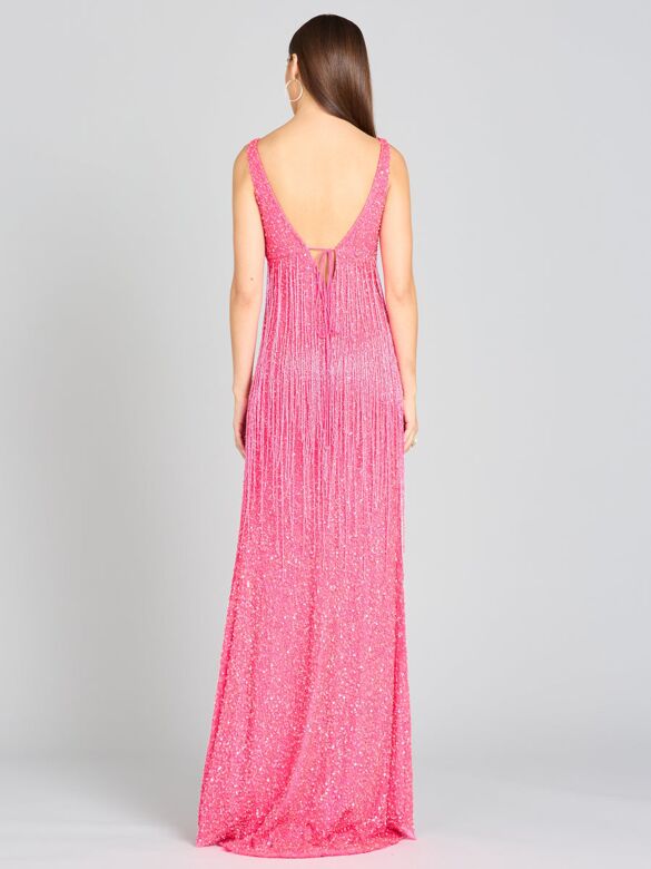 Lara 9974 Center Slit Fringe Sequin Dress