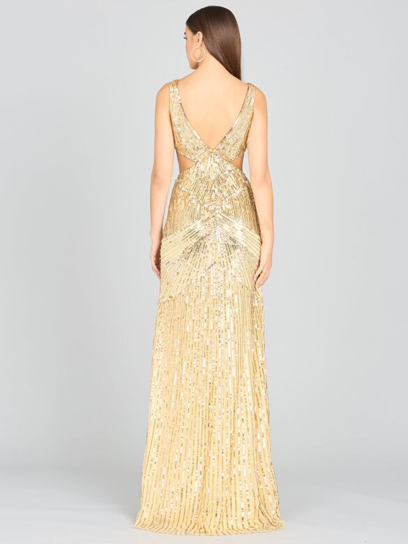 Lara 9982 Side Cutouts V-Neck Sequin Dress