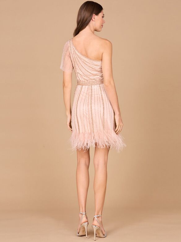Lara 29014 Feather Hem One Sleeve Dress