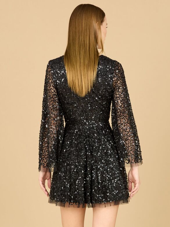 Lara 29178 Angel Sleeves V-Neck Sequin Dress