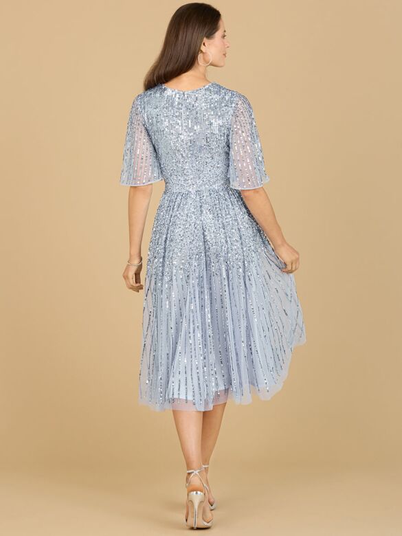 Lara 29221 Butterfly Sleeves Sequin Dress