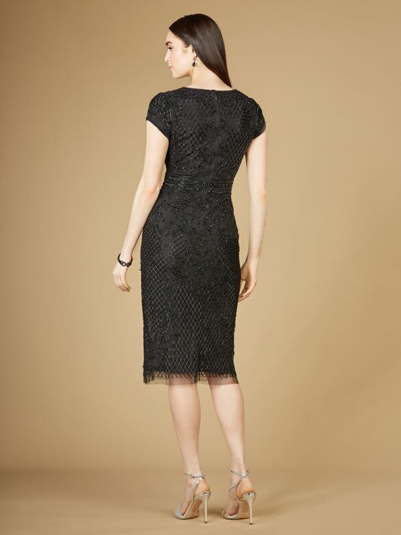 Lara 29225 Cap Sleeve V-Neck Embellished Dress