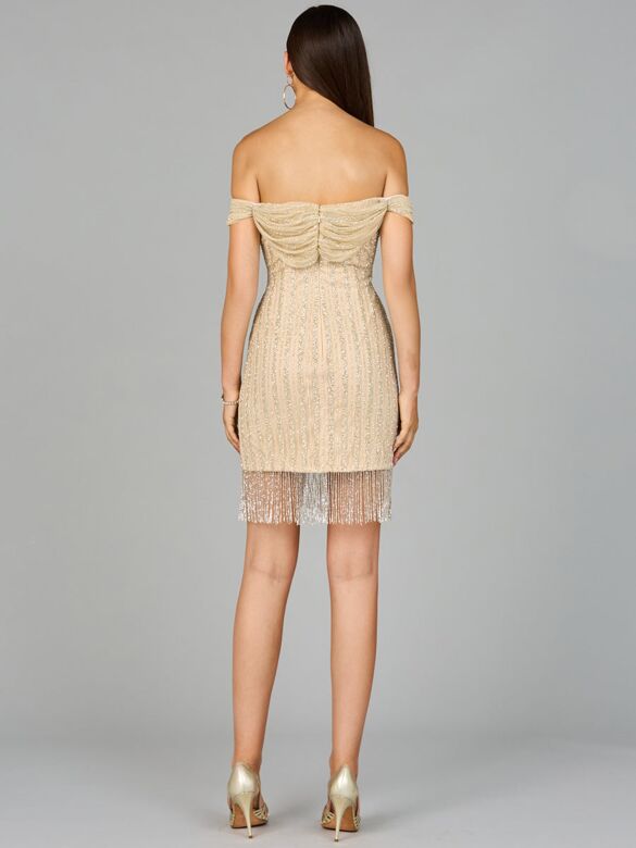 Lara 9970 Fringe Hem Off The Shoulder Dress