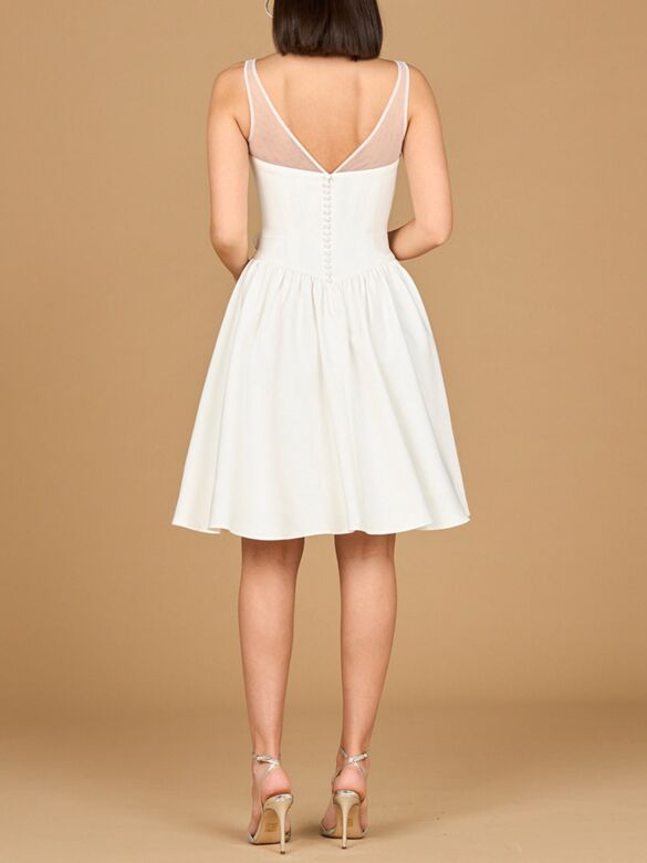 Lara 51204 Knee-Length Bateau Neck Ivory A-Line Wedding Dress
