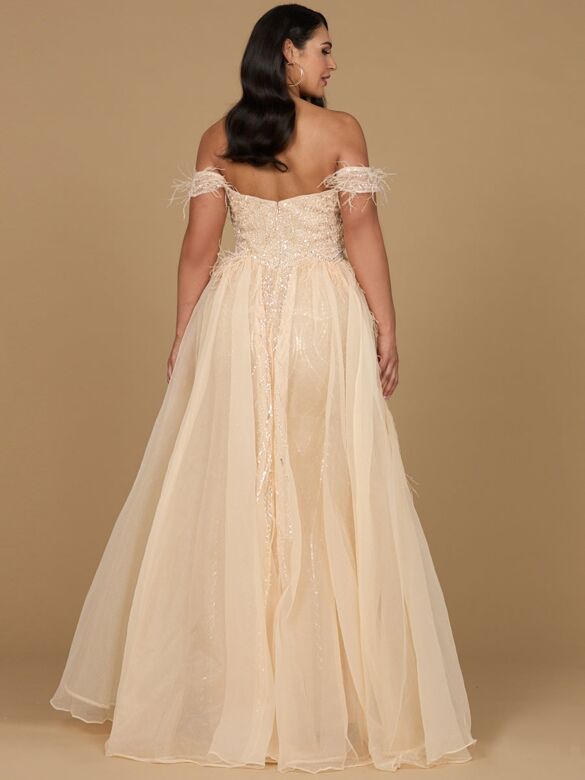 Lara 29161 Feather Neckline Overskirt Wedding Dress