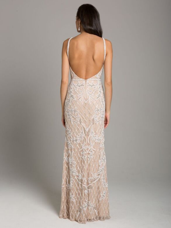 Lara 29833 Plunging Neckline Backless Wedding Dress