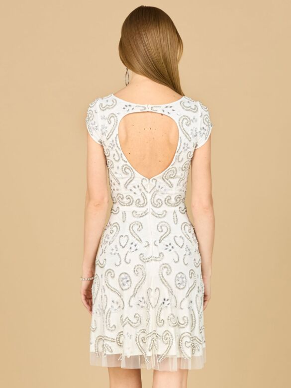 Lara 33404 Cutout Back Cap Sleeve Short Wedding Dress