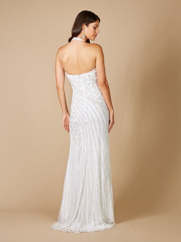 Lara 51039 High Slit Halter Neck Wedding Dress
