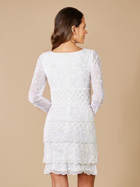 Lara 51062 Layered Skirt Floral Short Wedding Dress