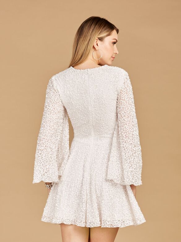 Lara 51121 Angel Sleeves Sequin Short Wedding Dress