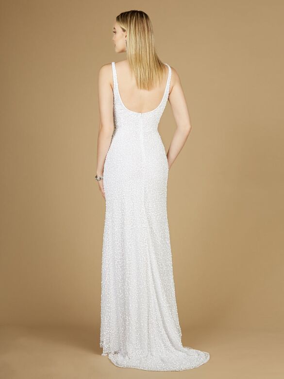 Lara 51123 Scoop Neckline Slit Skirt Wedding Dress