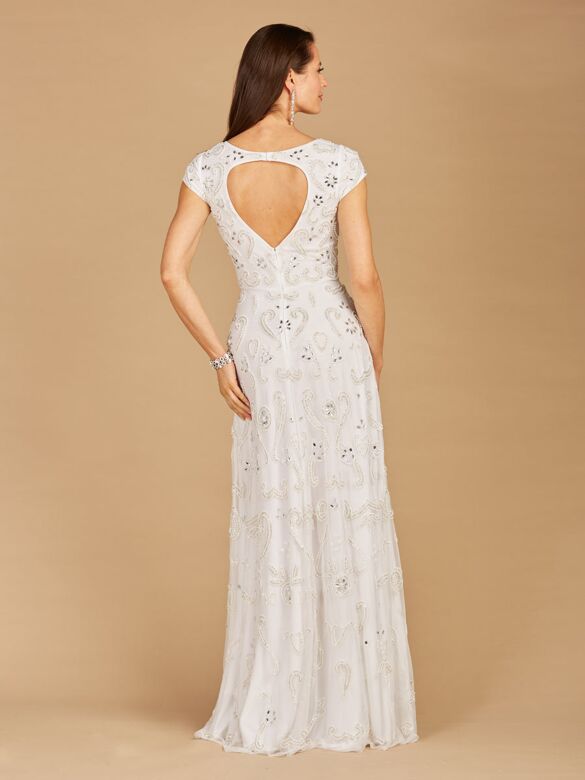 Lara 51128 Cutout Back Cap Sleeve Bridal Dress