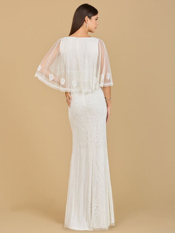 Lara 51142 Cape Sleeve V-Neck Wedding Dress