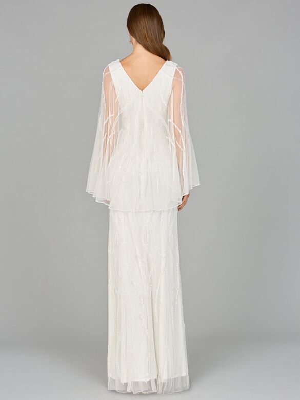 Lara 51151 Cape Sleeves V-Neck Bridal Dress