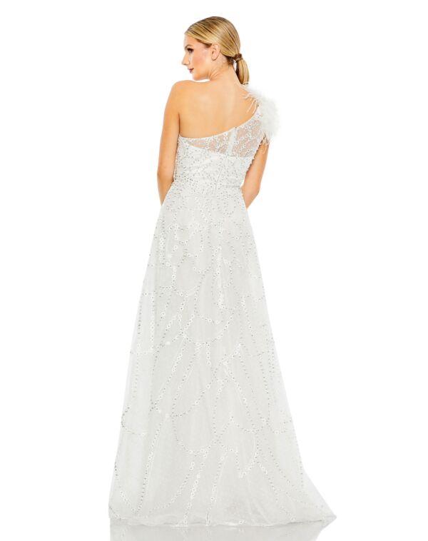 Mac Duggal 20389 Feather Shoulder Embroidered Dress