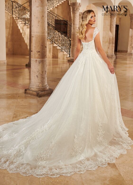 Marys Bridal MB4123 Detachable Sleeves Lace-Up Back Wedding Gown