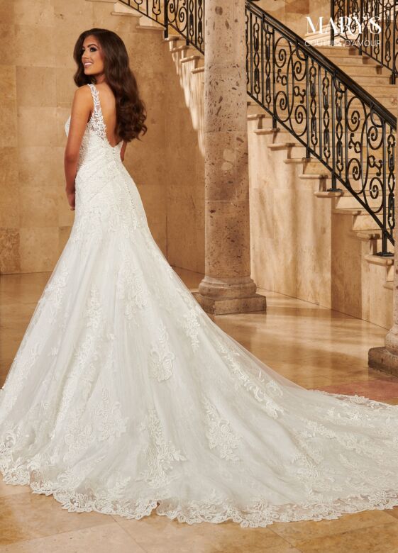 Marys Bridal MB4128 Chapel Train V-Neck Bridal Dress