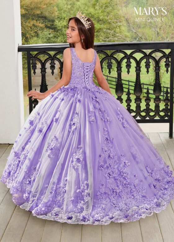 Marys Bridal MQ4038 Removable Sleeves Floral Mini Quince Gown
