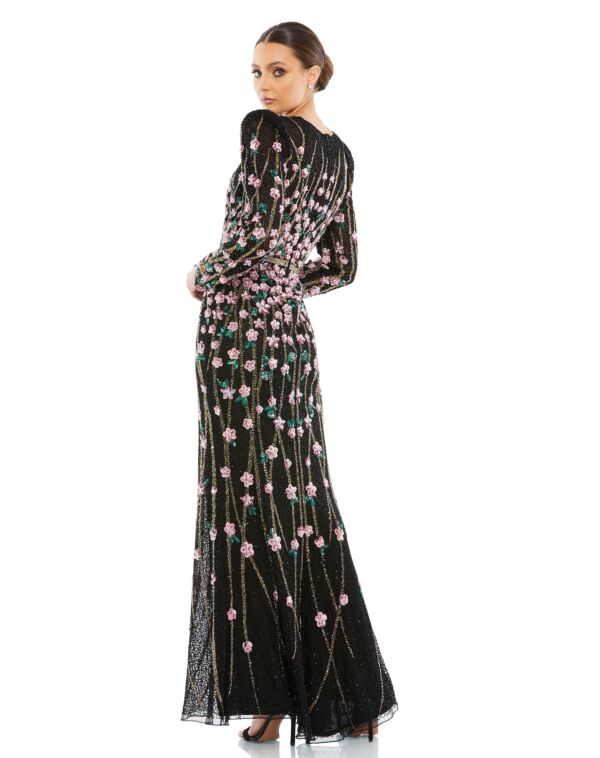 Mac Duggal 5492 Floral Beadwork Long Sleeve Dress